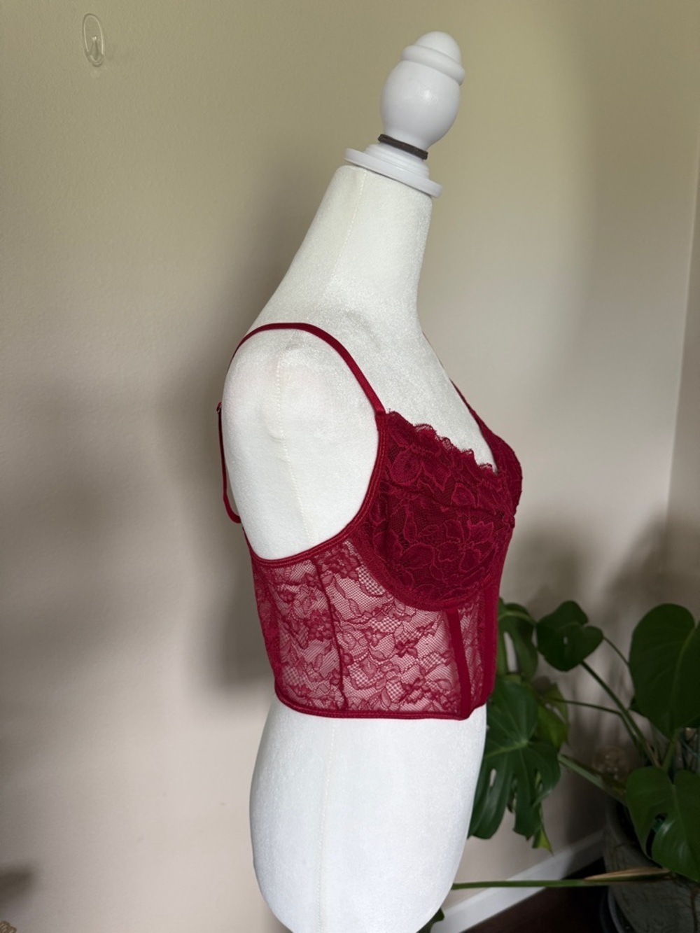 Red Lace Bustier Corset Top - Women's Intimates, Large - Picture 3 of 9